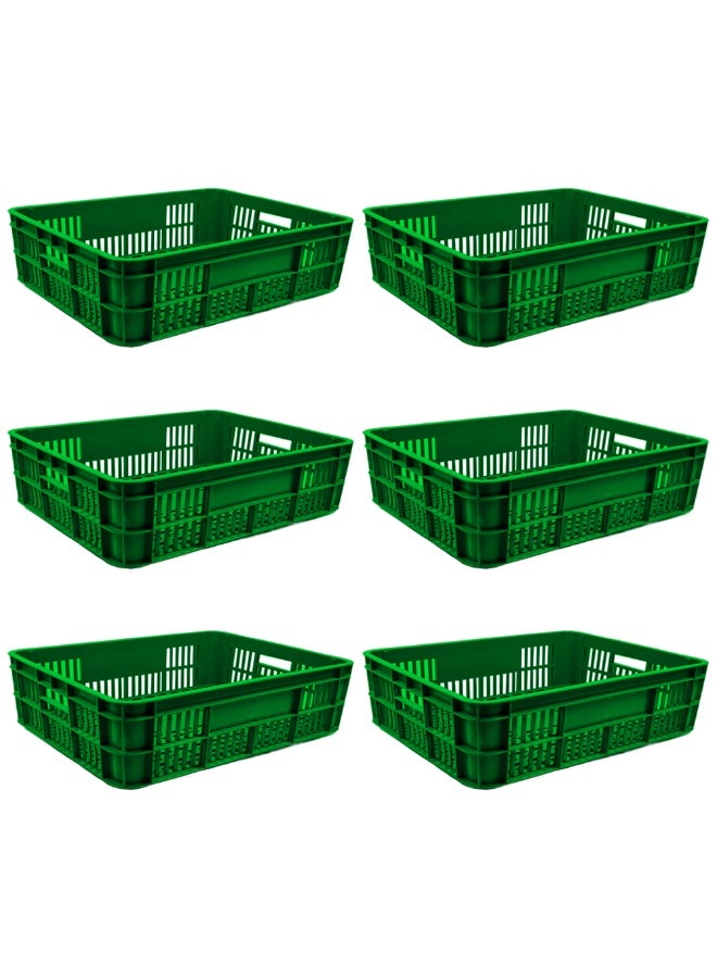 صناعات بلاستيكا ذ.م.م. Bakery Crate Ventilated Storage Crate BC594517 Stackable & Durable Storage Box For Home Office and Outdoor Organizer (590mm x 450mm x 170mm) Green (6pcs) - Image 1